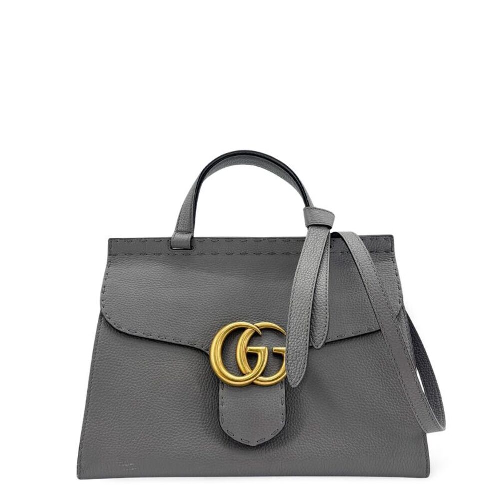 Gucci Gg Marmont Top Handle Leather Gray Leather Handbag